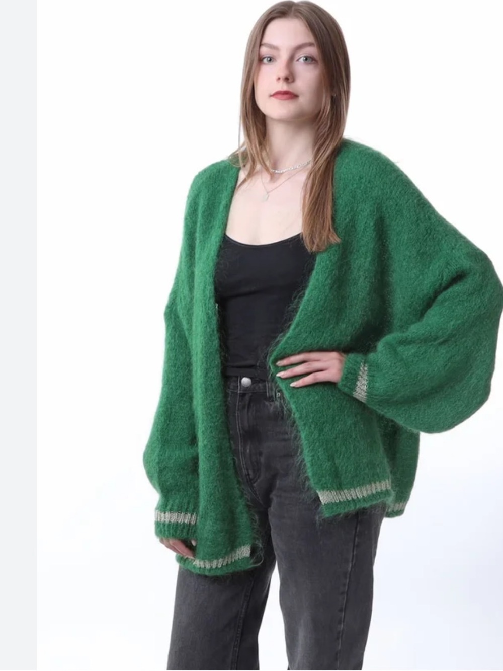Kris Ana Women's Mohair Mix Open-Front Cardigan In Emerald Green